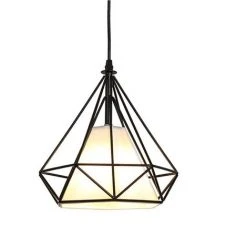 Le moins cher 🧨 STOEX Lustre Suspension Industrielle 25cm , Plafonnier Lampe De Plafond Abat-Jour Cage Diamant Corder Ajustable (Noir) 👍