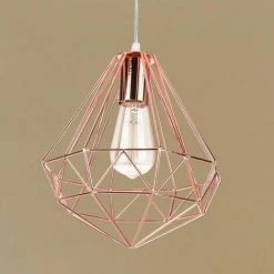 Vente flash ❤️ STOEX Suspension Industrielle Métal Lustre Abat-jour Contemporain Forme Diamant 26cm - Or Rose 🛒 -Suspension Soldes 24365435 4