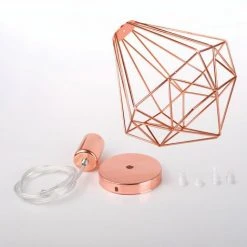 Vente flash ❤️ STOEX Suspension Industrielle Métal Lustre Abat-jour Contemporain Forme Diamant 26cm - Or Rose 🛒 -Suspension Soldes 24365435 5