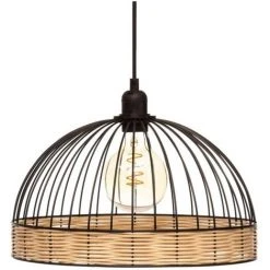 Vente flash 💯 Atmosphera - Luminaire Suspension En Métal Filaire Noir Et Rotin D 35 Cm - Noir ⌛