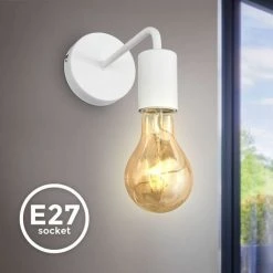 Meilleur prix 🛒 B.K.LICHT Applique Murale Design Rétro Industriel Métal Finition Blanche éclairage Salon & Chambre Lampe De Chevet Douille E27 🔥