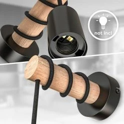 Meilleur prix 🎉 B.K.LICHT Applique Murale, Design Rétro Industriel, Bois & Métal, éclairage Salon & Chambre, Douille E27, Pour Ampoule LED 10W Max, Noir 😀 -Suspension Soldes 25966359 3