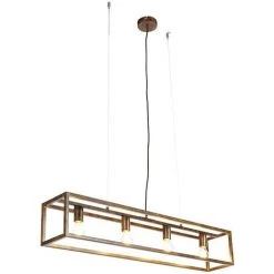 Nouveau 🛒 QAZQA Cage - Suspension Multiples Industriel - 4 Lumière - L 100 Cm - Marron - Rustique - Éclairage Intérieur - Salon I Chambre I Cuisine I Salle à Manger - Marron ✔️