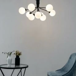 De gros ⌛ KOSILUM Lustre élégant Noir à 9 Verres Blancs - Audrey - Noir Et Blanc 🥰