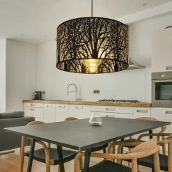 Tout neuf 🔔 Plafonnier Suspendu Salon Tissu Motif Arbre Noir Globo 15386H 👏 -Suspension Soldes 27102019 3