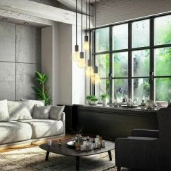 Nouveau 🎉 B.K.Licht Suspension Vintage, 5 Douilles E27 D’hauteur Différente, Noir Mat, éclairage Plafond Rétro, Design Industriel, Ø210, Hauteur Totale 1200mm ⭐ -Suspension Soldes 27193698 4