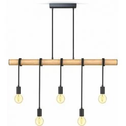Meilleure vente ✨ B.K.Licht Lampe à Suspension à Flamme I Métal Et Bois I E27 I Noir Mat I Lampe à Suspension Vintage I Plafonnier Rétro I Sans Ampoule 😍