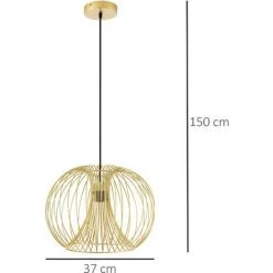 Promo 😉 HOMCOM Lustre Suspension Design Filaire Dorée Ø 37 X 150 Cm Métal Doré 😍 -Suspension Soldes 27348103 3