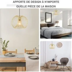 Promo 😉 HOMCOM Lustre Suspension Design Filaire Dorée Ø 37 X 150 Cm Métal Doré 😍 -Suspension Soldes 27348103 5
