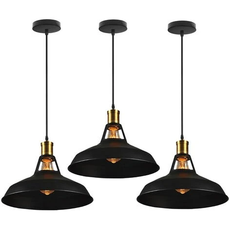 De gros ⭐ WOTTES Lot De 3 Lustre Suspension Industriel Plafonnier Abat-jour En Métal E27 Pour Chambre Bar - Noir - Noir ⌛ 1 De gros ⭐ WOTTES Lot De 3 Lustre Suspension Industriel Plafonnier Abat-jour En Métal E27 Pour Chambre Bar - Noir - Noir ⌛