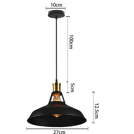 De gros ⭐ WOTTES Lot De 3 Lustre Suspension Industriel Plafonnier Abat-jour En Métal E27 Pour Chambre Bar - Noir - Noir ⌛ 5 De gros ⭐ WOTTES Lot De 3 Lustre Suspension Industriel Plafonnier Abat-jour En Métal E27 Pour Chambre Bar - Noir - Noir ⌛ – Image 5