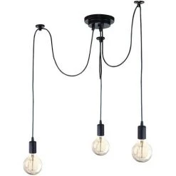 Tout neuf ✨ WOTTES Lustre Suspension Araignée DIY Ajustable Plafonnier Vintage Industriel E27 Pour Salon Chambre Noir - 1,5M 3 Lumières - Noir ✔️