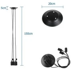 Tout neuf ✨ WOTTES Lustre Suspension Araignée DIY Ajustable Plafonnier Vintage Industriel E27 Pour Salon Chambre Noir - 1,5M 3 Lumières - Noir ✔️ -Suspension Soldes 27440390 5