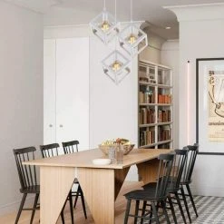 Nouveau ✔️ WOTTES 3 Luminaires Lustre Suspension Cage Plafonnier Industriel Moderne E27 Pour Chambre Salon Restaurant - Blanc - Blanc 😉 -Suspension Soldes 27440406 2