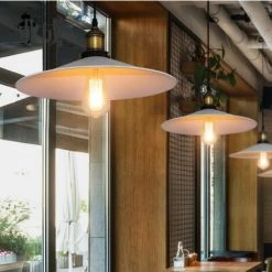 Budget 🔔 WOTTES Lustre Suspension Abat-jour Métal Plafonnier Vintage Industriel E27 Pour Chambre Salon Bar Restaurant - Blanc - Blanc 👏 -Suspension Soldes 27440477 4