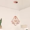 Meilleur prix ⌛ WOTTES Lustre Suspension En Forme Diamant Métal Plafonnier Industriel Moderne E27 26cm Pour Chambre D'enfant Salon Bar Rose - Or Rose ⌛