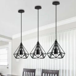 Meilleur prix 🥰 WOTTES 2 Pack Lustre Suspension En Forme Diamant Métal E27 Plafonnier Industriel Moderne Pour Chambre Salon Bar Restaurant - Noir - Noir 😉 -Suspension Soldes 27441051 2