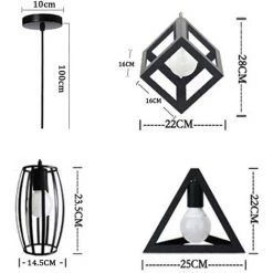 Meilleure affaire 🧨 WOTTES Lot De 3 Lustre Suspension En Forme Géométrie Métal E27 Plafonnier Industriel Moderne Pour Chambre Salon Noir - Noir ⭐ -Suspension Soldes 27442696 5