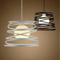 Meilleur prix ✨ STOEX Blanc Lustre Suspension Industrielle Cage Fer Forme Ressort 30CM Luminaire E27 Pour Décor Restaurant Salle Chambre 1 PCS ⭐