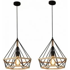 Tout neuf 😀 STOEX 2x Corde De Chanvre Cage Lampe De Plafond,Lustre Suspension Industrielle 25cm En Forme Diamant Corde De Chanvre Noir ⭐