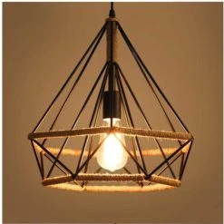 Tout neuf 😀 STOEX 2x Corde De Chanvre Cage Lampe De Plafond,Lustre Suspension Industrielle 25cm En Forme Diamant Corde De Chanvre Noir ⭐ -Suspension Soldes 27611249 3