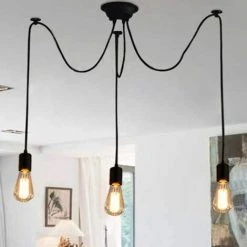 Budget ⭐ STOEX Lustre Suspension Araignee E27 Douille Rétro Industriel Abat-jour Noir, DIY Ajustable Longueur Avec 1.5m Fil, 3 Bras (pas D'ampoule) ⌛
