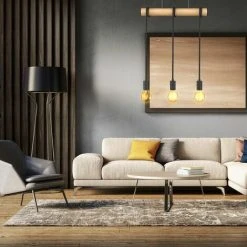 Meilleure vente ✔️ B.K.LICHT Suspension Pendante à 3 Flammes I Métal Et Bois I E27 I Noir Mat I Lampe Pendante Vintage Rétro I Sans Ampoule 🛒 -Suspension Soldes 28271697 4