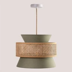 Meilleure affaire 👍 Lampe Suspendue En Rotin Yereh SKLUM Polyester - Rotin - Vert Kaki 🥰