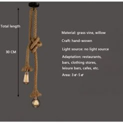 Grosses soldes 🌟 ABCRITAL Suspension Luminaire Lustre Corde Chanvre Plafonnier Industriel Pour Maison Salon Balcon Restaurant 🎁 -Suspension Soldes 28620670 3