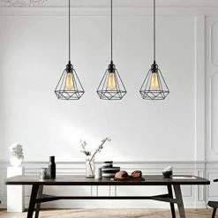 Budget 😀 GOECO Industriel Suspension Luminaire E27 Plafonnier Industriel Noir Maximale 60W Conception Créative De Cage En Fer Lustre Noir Convient Aux Restaurants, Balcons, Bars, Couloirs, Cafés (Sans Ampoule) ⌛ -Suspension Soldes 28777512 4