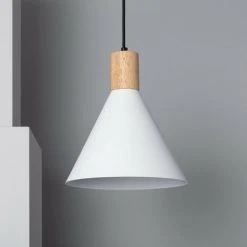 Nouveau 🧨 LEDKIA Suspension Métal Et Bois Arbat Blanc - Blanc 💯