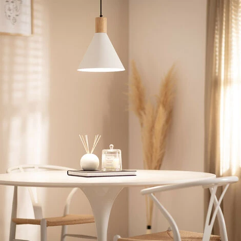 Nouveau 🧨 LEDKIA Suspension Métal Et Bois Arbat Blanc - Blanc 💯 2 Nouveau 🧨 LEDKIA Suspension Métal Et Bois Arbat Blanc - Blanc 💯 – Image 2