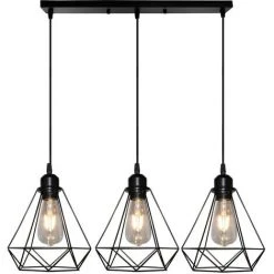 Vente flash 🎁 STOEX Suspension Cage Forme Diamant Contemporain Lampe Plafonnier Corde Ajustable Luminaire Lustre Pour Cuisine Couloir Noir 🔥