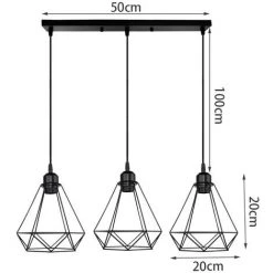 Vente flash 🎁 STOEX Suspension Cage Forme Diamant Contemporain Lampe Plafonnier Corde Ajustable Luminaire Lustre Pour Cuisine Couloir Noir 🔥 -Suspension Soldes 28991908 5