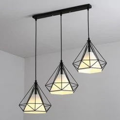 De gros ⭐ STOEX Lustre Suspension Cage Forme Diamant Contemporain Lampe Plafonnier Luminaire Lustre Pour Cuisine Couloir Salle à Manger Salon Restaurant Noir 😀 -Suspension Soldes 28991930 4