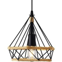 Vente flash ✨ STOEX Lustre Suspension Industrielle 25cm En Forme Diamant Corde De Chanvre Noir ✔️