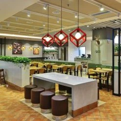 Offres ⌛ STOEX E27 Lustre Suspension Industrielle Plafonnier En Métal Fer Forme Cube Carré Abat-Jour Luminaire Corde Ajustable Pour Salon Salle à Manger Bar, Rouge 🧨 -Suspension Soldes 28992030 3