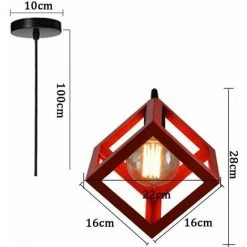 Offres ⌛ STOEX E27 Lustre Suspension Industrielle Plafonnier En Métal Fer Forme Cube Carré Abat-Jour Luminaire Corde Ajustable Pour Salon Salle à Manger Bar, Rouge 🧨 -Suspension Soldes 28992030 4