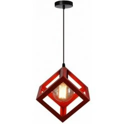 Offres ⌛ STOEX E27 Lustre Suspension Industrielle Plafonnier En Métal Fer Forme Cube Carré Abat-Jour Luminaire Corde Ajustable Pour Salon Salle à Manger Bar, Rouge 🧨 -Suspension Soldes 28992030 5