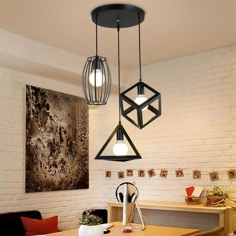 Nouveau 😉 STOEX Suspension Industrielle Rétro Cage En 3 Forme Différentes, Lustre Abat-jour Vintage E27 Luminaire E27 Noir Pour Restaurant Terrasse Salons 😀 3 Nouveau 😉 STOEX Suspension Industrielle Rétro Cage En 3 Forme Différentes, Lustre Abat-jour Vintage E27 Luminaire E27 Noir Pour Restaurant Terrasse Salons 😀 – Image 3