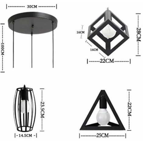 Nouveau 😉 STOEX Suspension Industrielle Rétro Cage En 3 Forme Différentes, Lustre Abat-jour Vintage E27 Luminaire E27 Noir Pour Restaurant Terrasse Salons 😀 4 Nouveau 😉 STOEX Suspension Industrielle Rétro Cage En 3 Forme Différentes, Lustre Abat-jour Vintage E27 Luminaire E27 Noir Pour Restaurant Terrasse Salons 😀 – Image 4