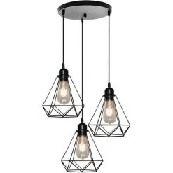 De gros 😀 STOEX Lustre Suspension Cage En Forme Diamant Lampe Plafonnier Corde Ajustable Luminaire Pour Cuisine Couloir Bar Chambre Noir ⭐