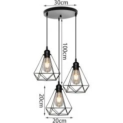 De gros 😀 STOEX Lustre Suspension Cage En Forme Diamant Lampe Plafonnier Corde Ajustable Luminaire Pour Cuisine Couloir Bar Chambre Noir ⭐ -Suspension Soldes 28992076 5