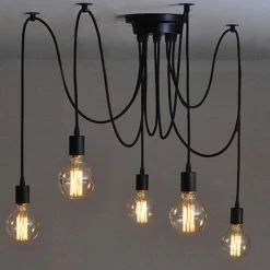 Meilleure vente 👏 STOEX Lustre Suspension Araignee E27 Douille Rétro Industriel Abat-jour Noir, DIY Ajustable Longueur Avec 1.5m Fil, 5 Bras (pas D'ampoule) ⌛