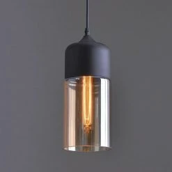 Nouveau ❤️ STOEX Suspension Design Cylindre Allongé Style Retro Vintage Contemporain , Lustre Abat-jour En Verre Corde Ajustable Luminaire Salle à Manger Chambre à Coucher Salon Bar,fumé ✨