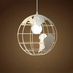 Le moins cher 😀 STOEX Suspension Vintage Industrielle Globe Lampe De Plafond Luminaire En Boule Métal Diamètre 20cm – Blanc 🧨 -Suspension Soldes 28992488 2