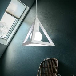 Bon marché ⭐ STOEX Lustre Suspension Métal Cage Forme De Triangle Style Vintage Industrielle E27 Pour Salon Chambre Cuisine,Blanc 👏 -Suspension Soldes 28993089 3