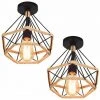 Remise ✨ STOEX 2x Plafonnier Industrielle Cage En Forme Diamant Ø25cm En Métal Lustre Vintage Avec Corde De Chanvre Fer Luminaire Chambre Salon Cuisine E27 Noir ⭐