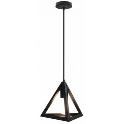 Grosses soldes 🤩 STOEX Lustre Suspension Métal Cage Forme De Triangle Style Vintage Industrielle E27 Pour Salon Chambre Cuisine, Noir 🥰