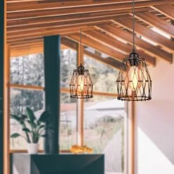Tout neuf ✔️ STOEX 5 En 1 Lustre Suspension Luminaire Industrielle E27 Noir DIY, Abat Jours Cage Forme Changeable Multifonctionnel , Corde Ajustable Pour Restaurant Salle à Manger Salon Chambre Cuisine Bar ⭐ -Suspension Soldes 29017128 4